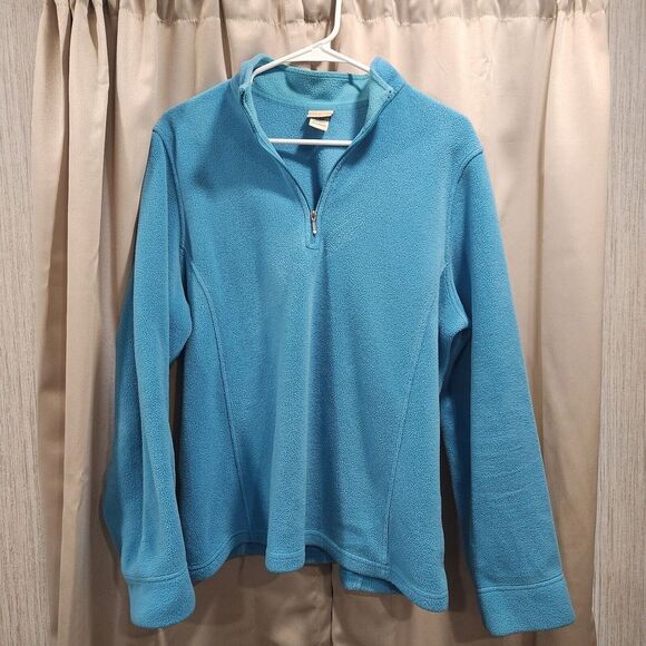 LL Bean 1/4 Zip Fleece Polartec Pullover Sweater Stretch Blue‎ Womens Large XL - Picture 1 of 4